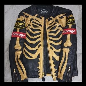 Hudson Leather Skeleton Jacket - Black and Gold